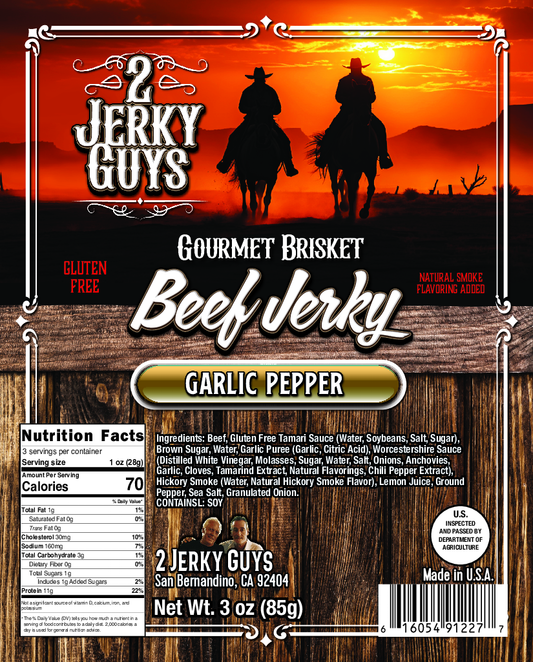 Garlic Pepper Brisket Beef Jerky - GLUTEN FREE